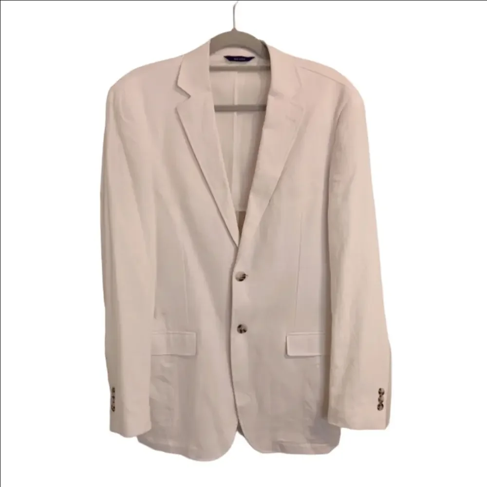 Alan Flusser Off White Linen Blend Blazer Sport Coat Two Button Inside Pockets S